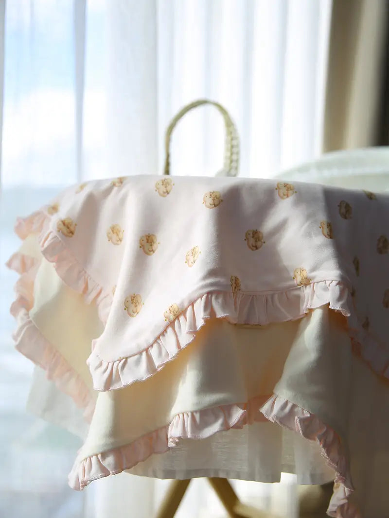 Ruffled Reversible Sheep Print Baby Blanket – Soft Cotton