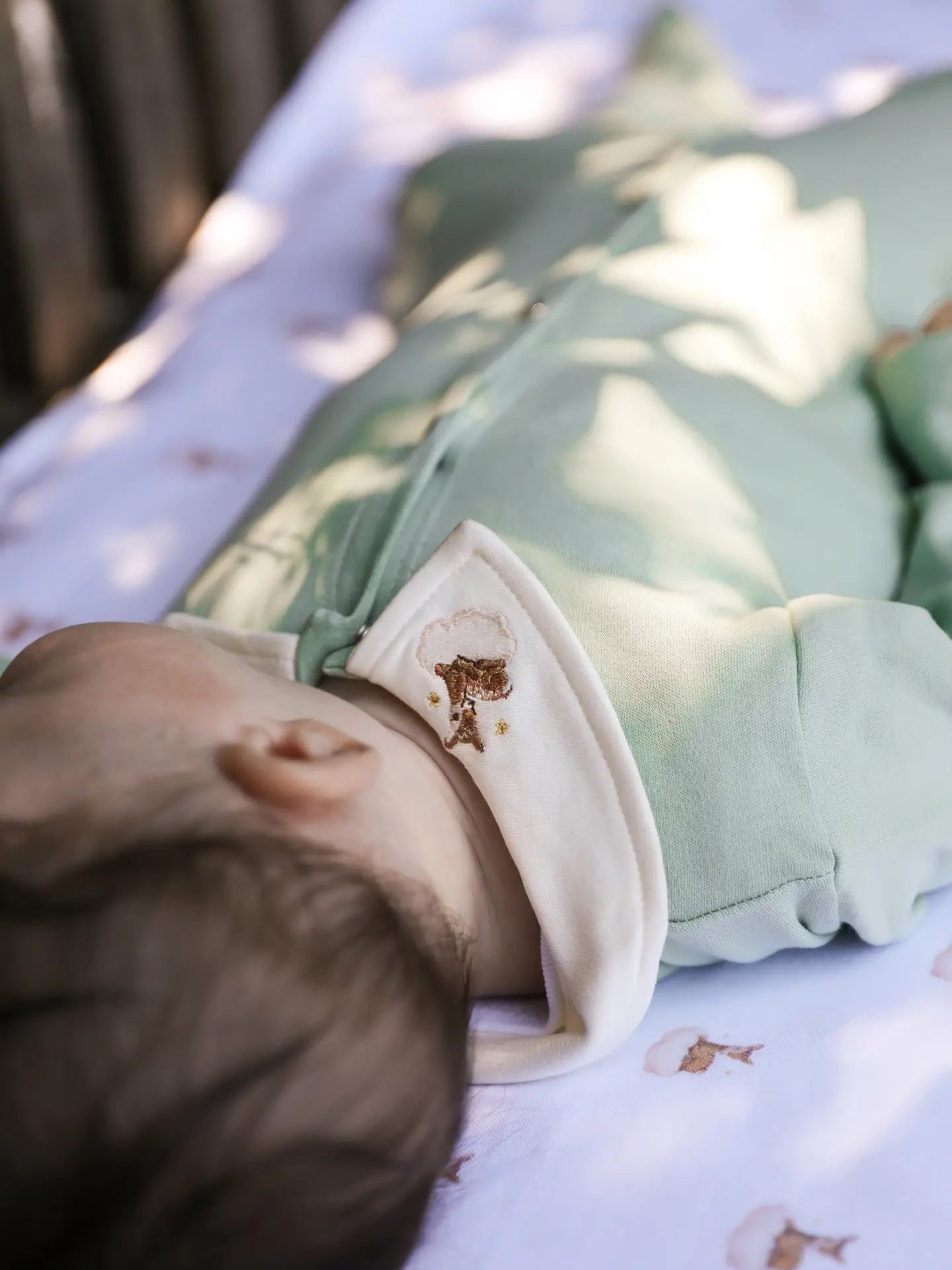 Deer Embroidered Collar Snap-Up Baby Pajama Jumpsuit