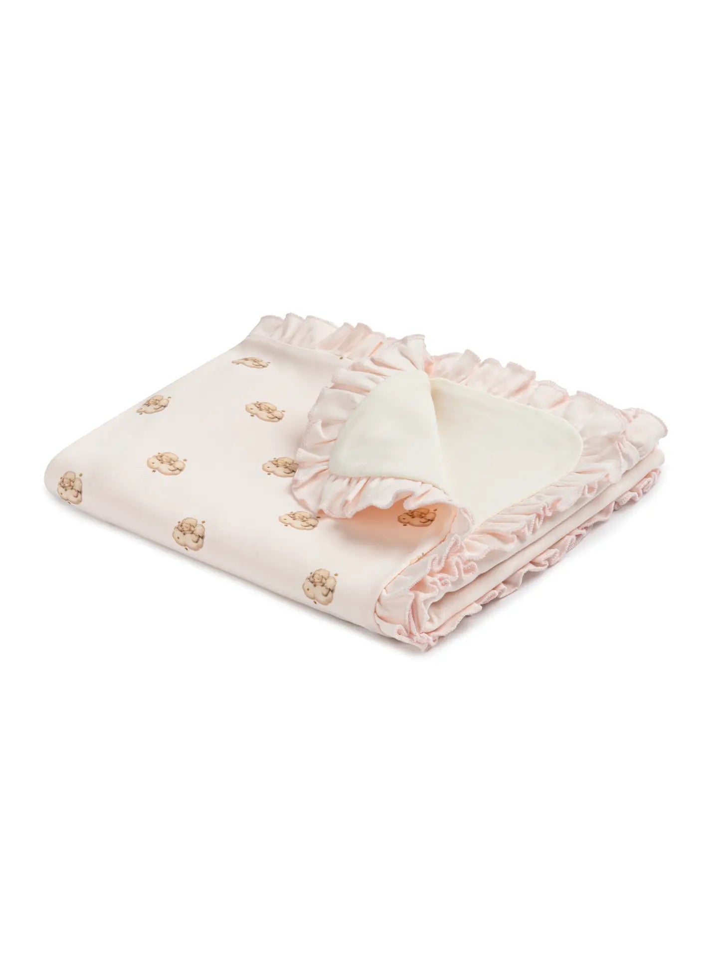 Ruffled Reversible Sheep Print Baby Blanket – Soft Cotton