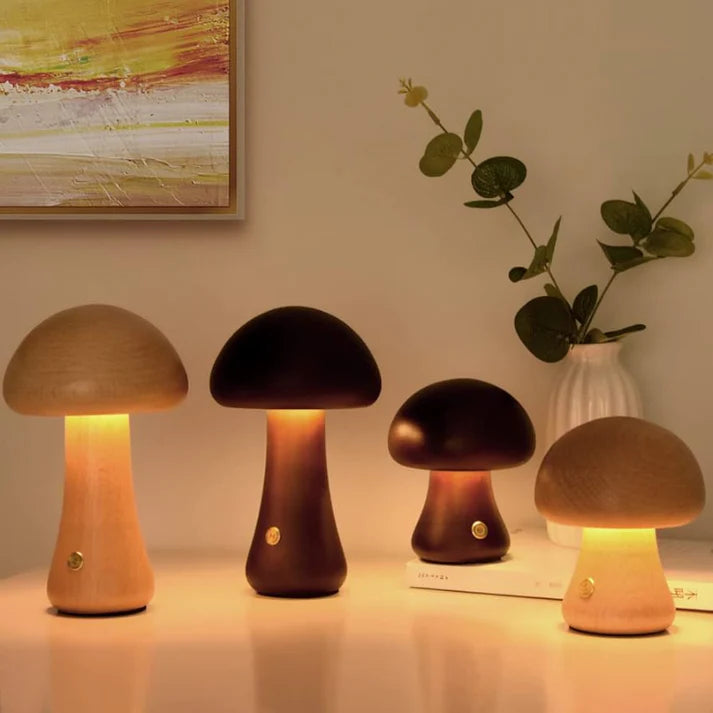 Wooden Mushroom Lamps | Touch Control Lamp | Rechargeable