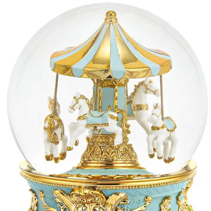 Luxury Snow Globe "Turquoise Carousel", Music Box