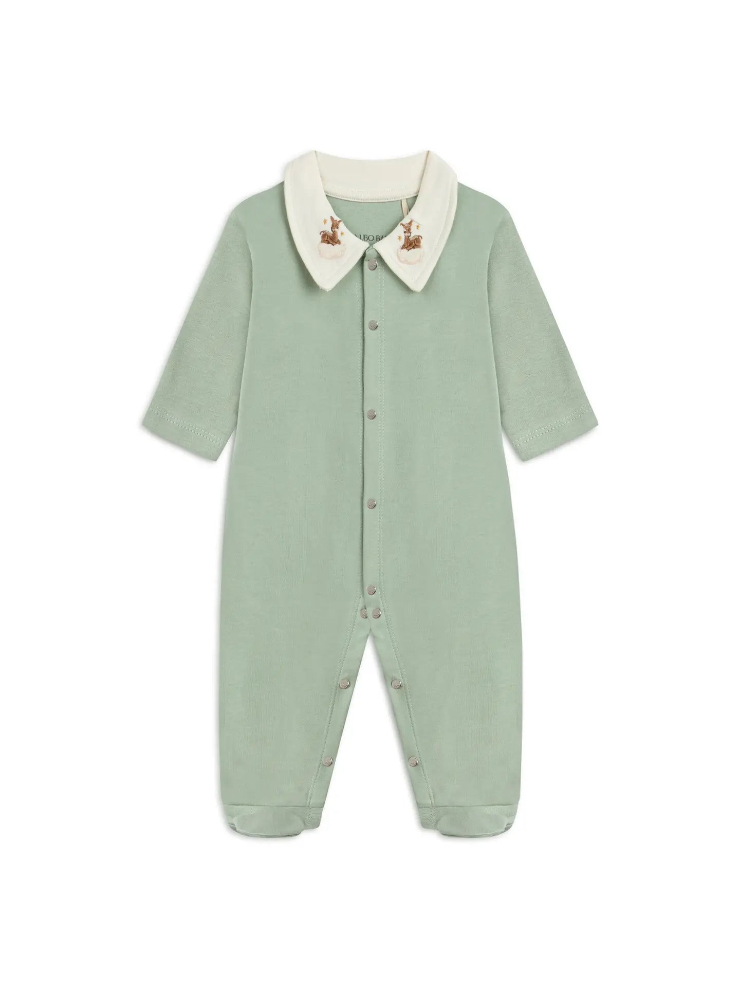 Deer Embroidered Collar Snap-Up Baby Pajama Jumpsuit