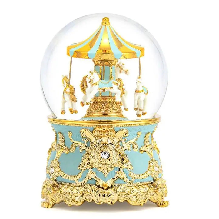 Luxury Snow Globe "Turquoise Carousel", Music Box