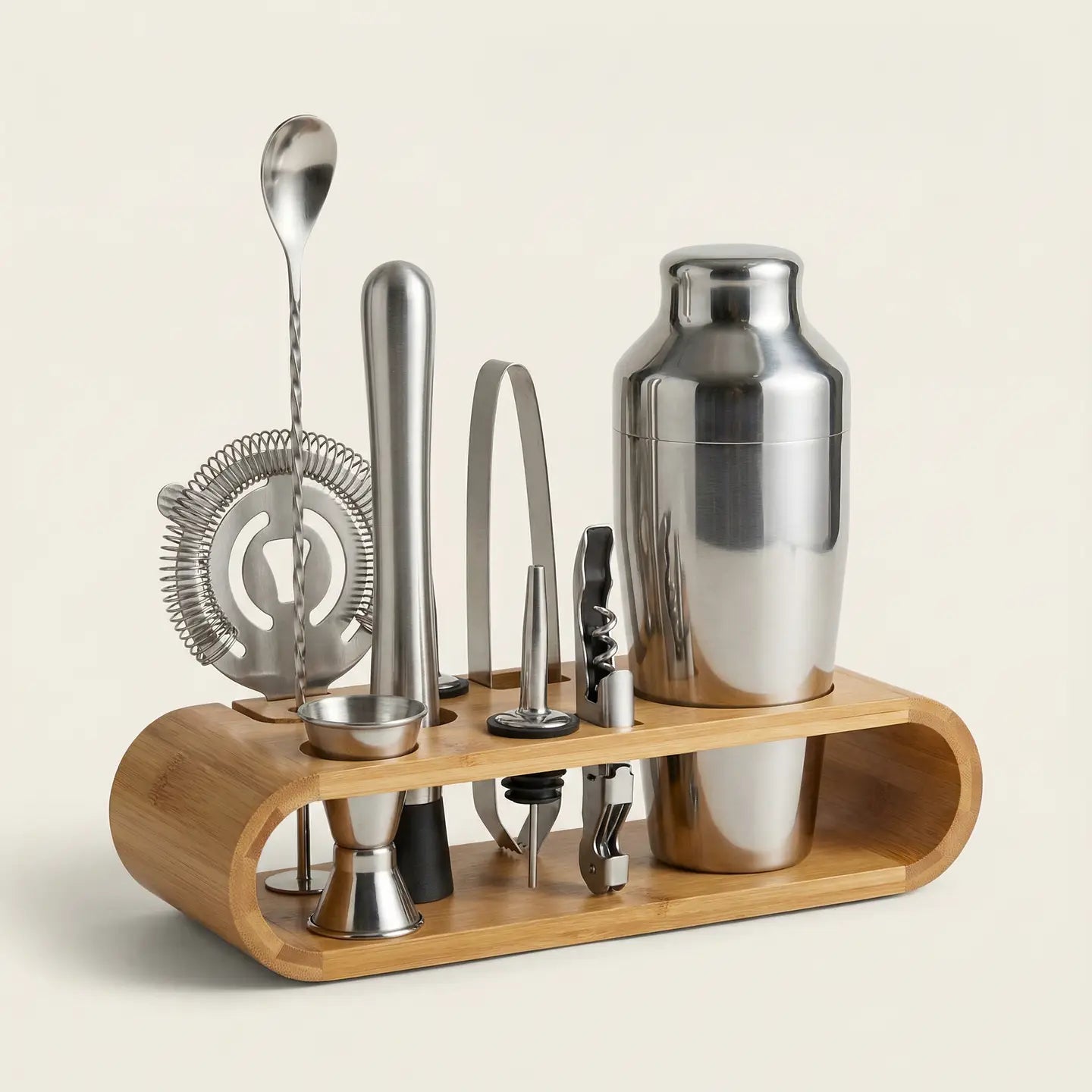 10-Piece Cocktail Shaker Set | Bamboo Stand | Mixology Set