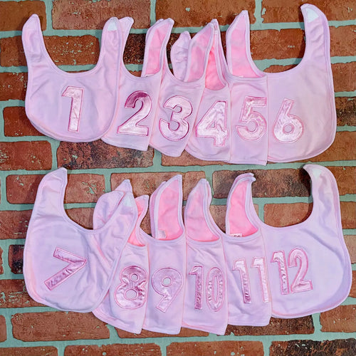 1 To 12 Months Bibs (pink, green or blue)